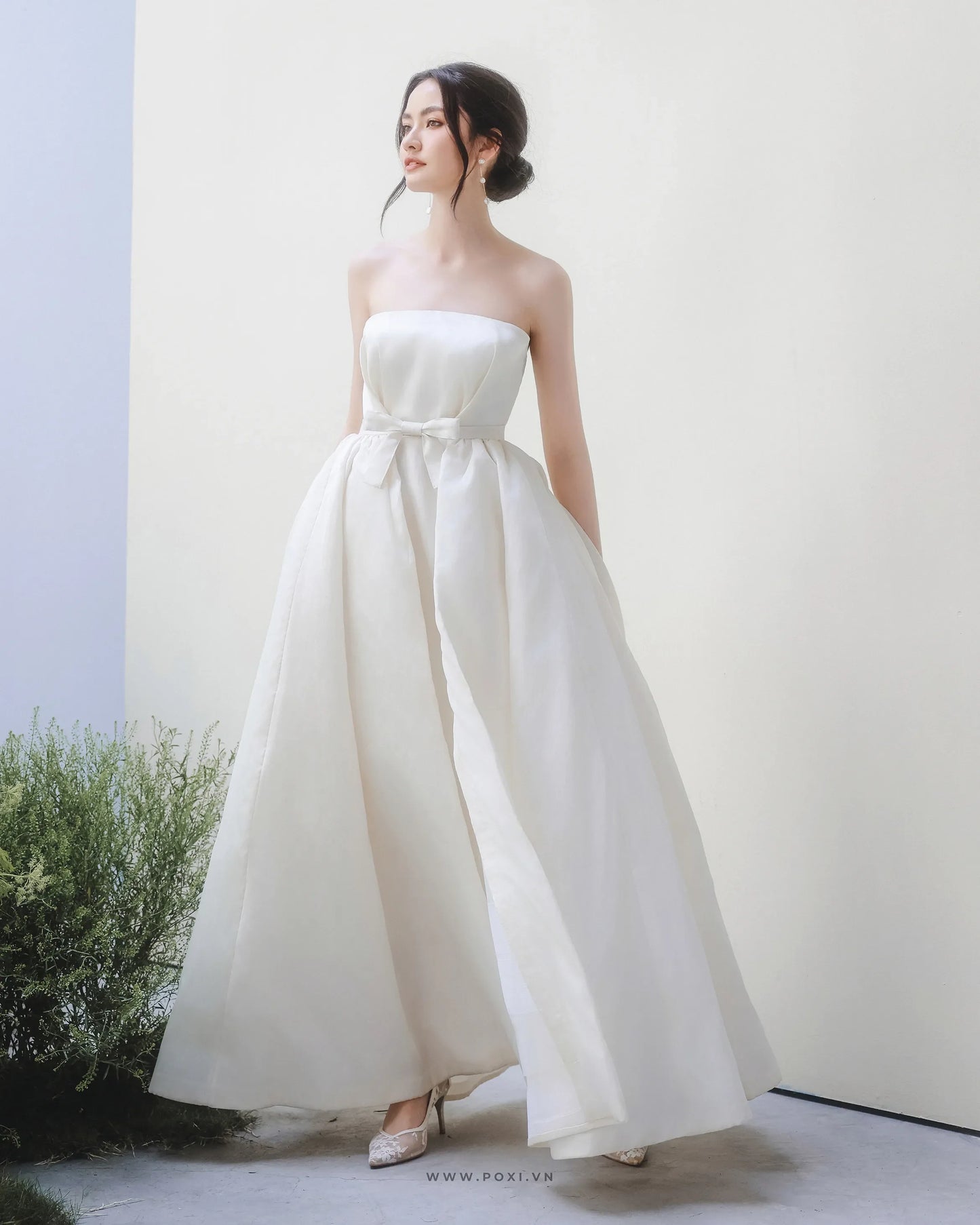 Made-to-order Unique wedding dress "2 in 1" with an off-the-shoulder pencil dress and impressive detachable skirt - S1830 - POXI