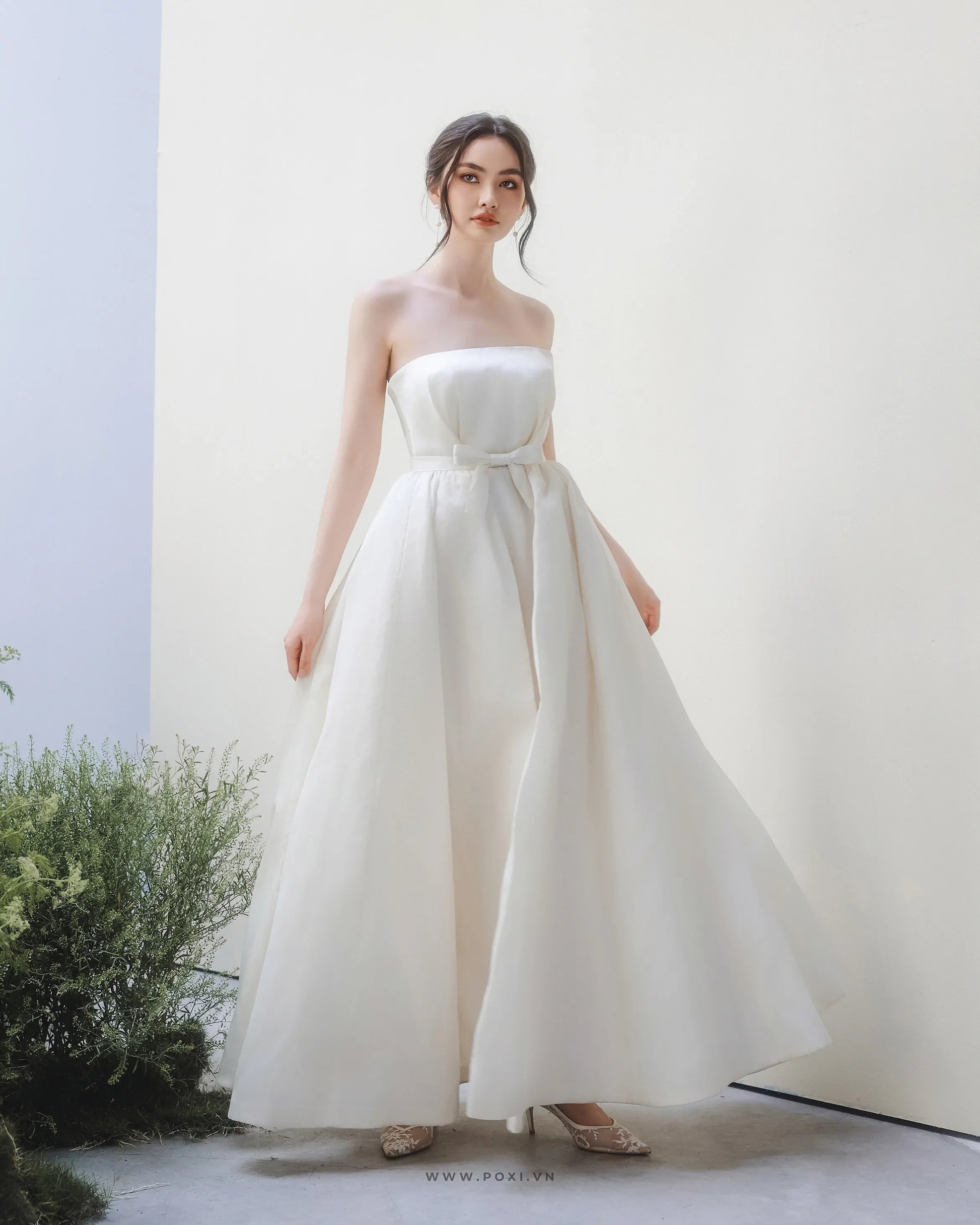 Made-to-order Unique wedding dress "2 in 1" with an off-the-shoulder pencil dress and impressive detachable skirt - S1830 - POXI