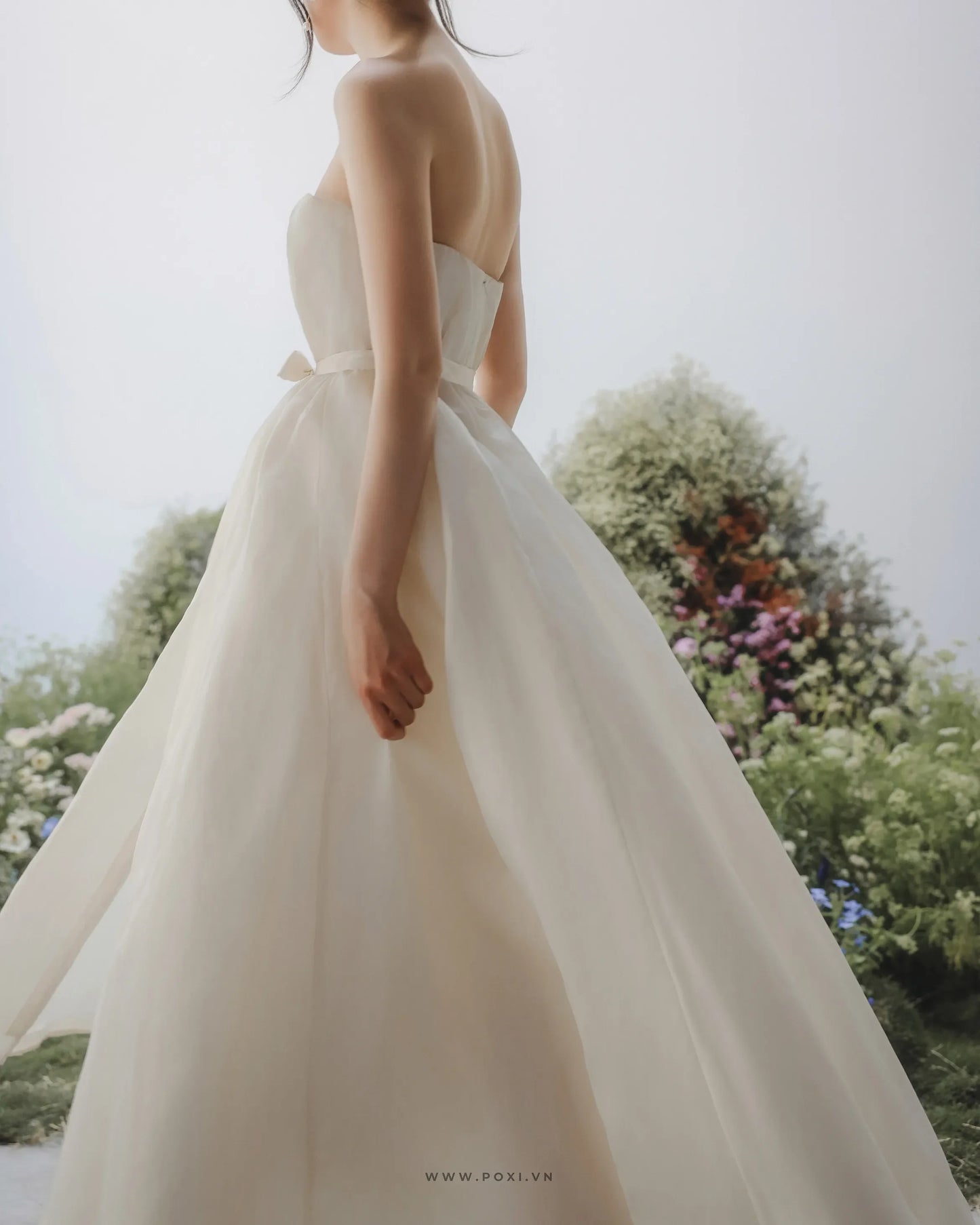 Made-to-order Unique wedding dress "2 in 1" with an off-the-shoulder pencil dress and impressive detachable skirt - S1830 - POXI