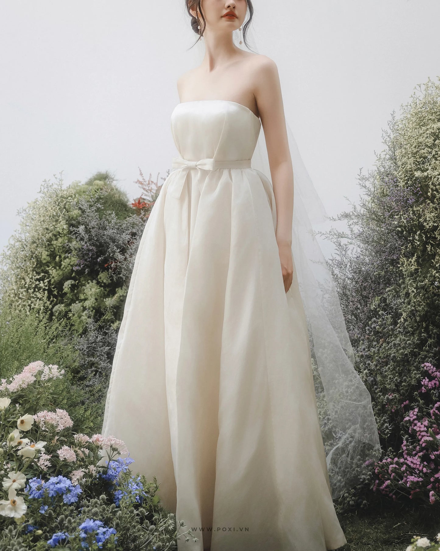 Made-to-order Unique wedding dress "2 in 1" with an off-the-shoulder pencil dress and impressive detachable skirt - S1830 - POXI