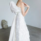 Off-the-shoulder floral lace custom-order dress with a bow back - D1891B