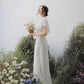 Made-to-order elegant lace wedding dress with V-neck and cape detachable - D1403 - POXI