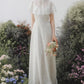 Made-to-order elegant lace wedding dress with V-neck and cape detachable - D1403