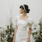 Elegant lace custom-order wedding dress with square neck and puff sleeves - D1622