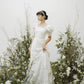 Elegant lace custom-order wedding dress with square neck and puff sleeves - D1622