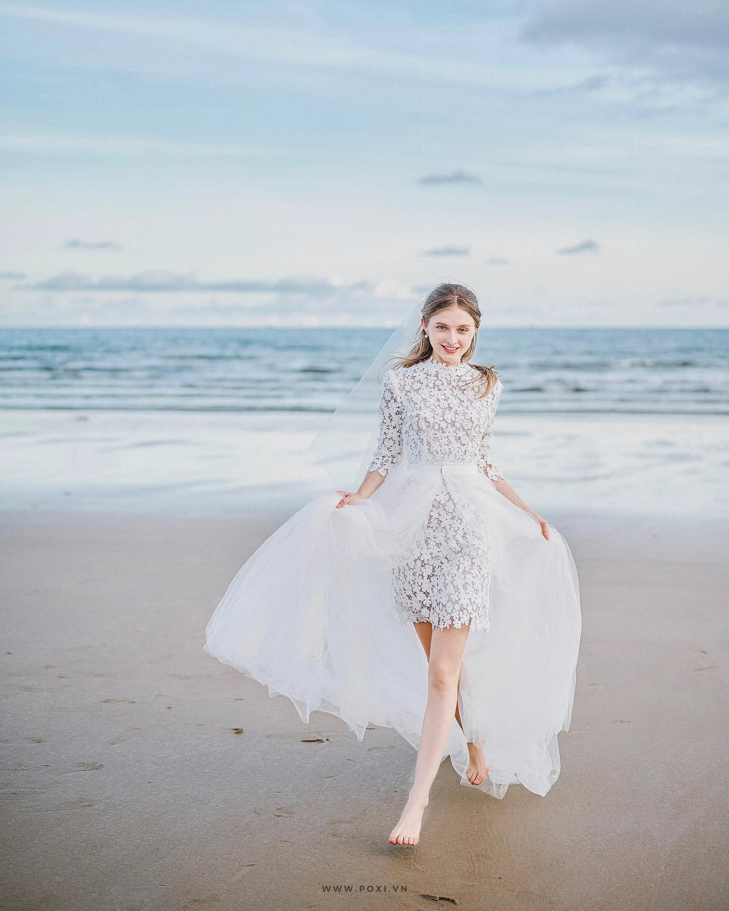 Made-to-order wedding dress includes A-line lace dress and tulle skirt - D1705