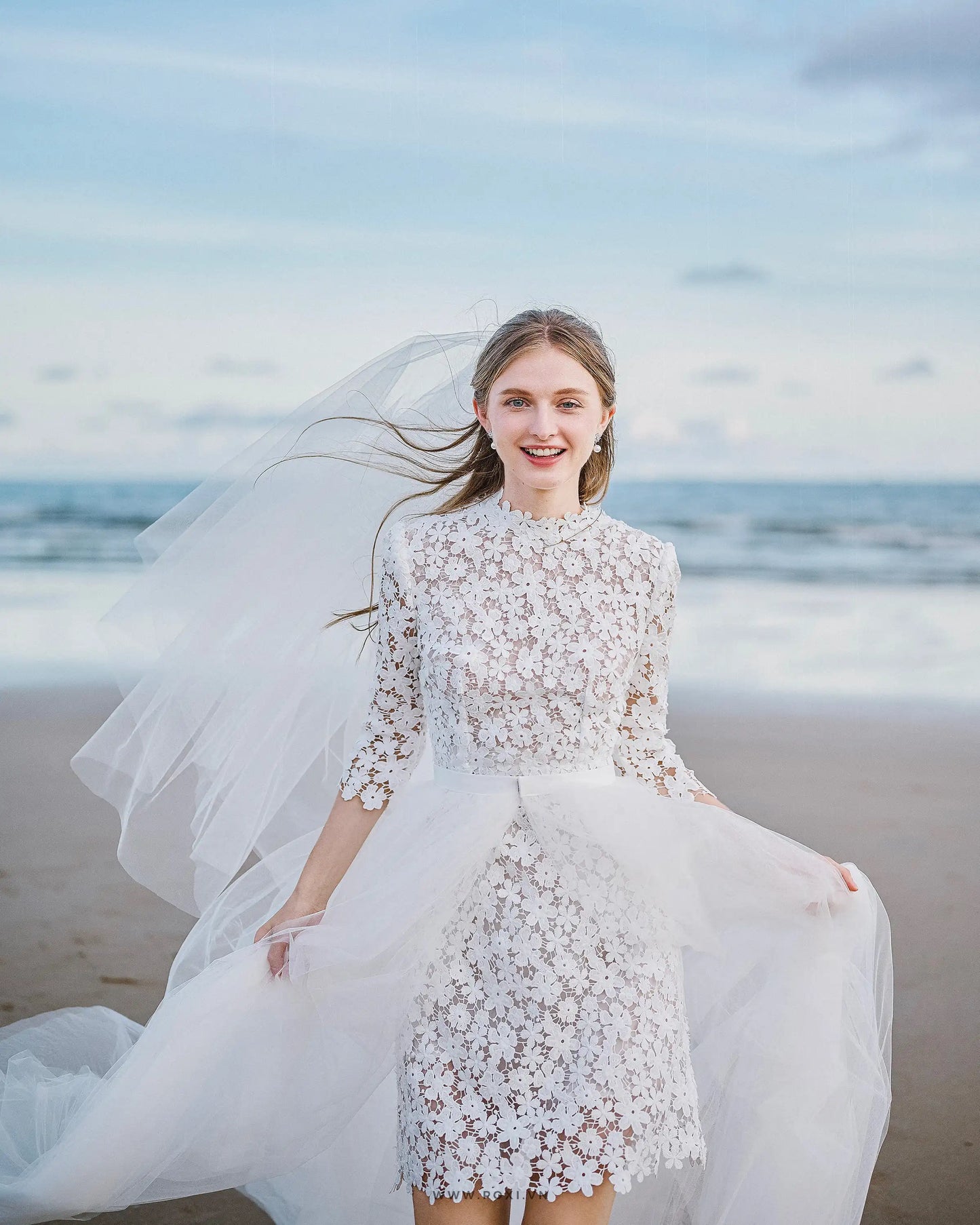 Made-to-order wedding dress includes A-line lace dress and tulle skirt - D1705