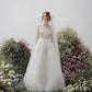 Elegant off-the-shoulder wedding dress with flared skirt and long sleeves - D1746 - POXI