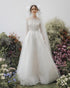 Elegant off-the-shoulder wedding dress with flared skirt and long sleeves - D1746 - POXI