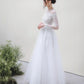 Elegant off-the-shoulder wedding dress with flared skirt and long sleeves - D1746 - POXI