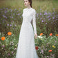 Made-to-order elegant lace wedding dress with crew neck, long sleeve, and detachable tulle skirt - D1536