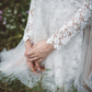 Made-to-order elegant lace wedding dress with crew neck, long sleeve, and detachable tulle skirt - D1536