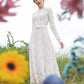 Made-to-order elegant lace wedding dress with crew neck and long sleeve - D1243