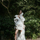 Impressive made-to-order wedding outfit with spaghetti-trap-neck dress and flowing organza cape - S1830