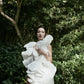 Impressive made-to-order wedding outfit with spaghetti-trap-neck dress and flowing organza cape - S1830