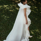 Impressive made-to-order wedding outfit with spaghetti-trap-neck dress and flowing organza cape - S1830