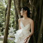 Impressive made-to-order wedding outfit with spaghetti-trap-neck dress and flowing organza cape - S1830