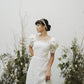 Elegant lace custom-order wedding dress with square neck and puff sleeves - D1622